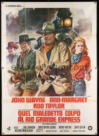4c218 TRAIN ROBBERS Italian 2p '73 different Casaro art of cowboy John Wayne, Ann-Margret & Taylor!