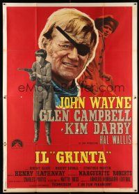4c219 TRUE GRIT Italian 2p '69 John Wayne as Rooster Cogburn, Kim Darby, Glen Campbell