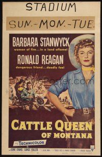 4c273 CATTLE QUEEN OF MONTANA WC '54 full-length cowgirl Barbara Stanwyck, Ronald Reagan