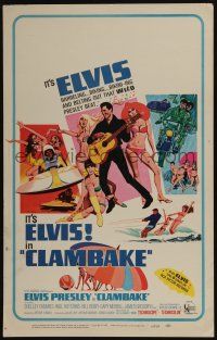 4c277 CLAMBAKE WC '67 McGinnis art of Elvis Presley in speed boat with sexy babes, rock & roll!