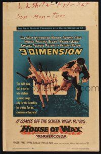 4c335 HOUSE OF WAX WC '53 cool 3-D artwork of monster & sexy girls kicking off the movie screen!