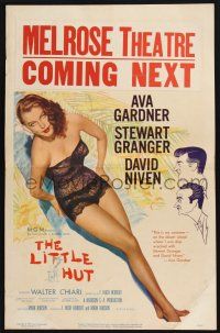 4c354 LITTLE HUT WC '57 giant image of barely-dressed tropical Ava Gardner with sexy eyes!