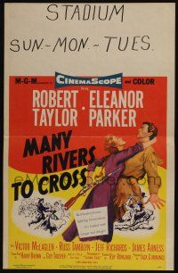 4c361 MANY RIVERS TO CROSS WC '55 Robert Taylor is forced to marry at gunpoint by Eleanor Parker!