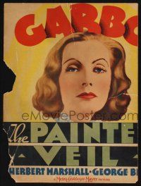 4c388 PAINTED VEIL WC '34 great different headshot artwork of pretty Greta Garbo!