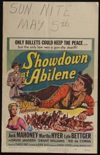 4c432 SHOWDOWN AT ABILENE WC '56 gun-shy sheriff Jock Mahoney, only bullets could keep the peace!