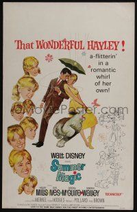 4c455 SUMMER MAGIC WC '63 artwork of the many faces of Hayley Mills, Burl Ives, shaggy dog!