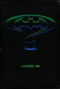 4d088 BATMAN FOREVER teaser DS 1sh '95 Kilmer, Kidman, cool question mark & bat symbol design!