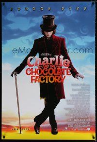 4d141 CHARLIE & THE CHOCOLATE FACTORY advance DS 1sh '05 Johnny Depp as Willy Wonka, Tim Burton!