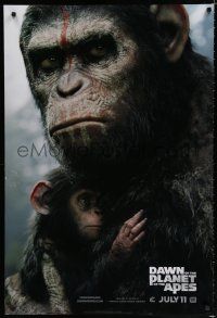 4d184 DAWN OF THE PLANET OF THE APES style B teaser DS 1sh '14 close-up of Caesar w/ his son!
