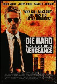 4d209 DIE HARD WITH A VENGEANCE int'l DS 1sh '95 Bruce Willis, cool image of Jeremy Irons!