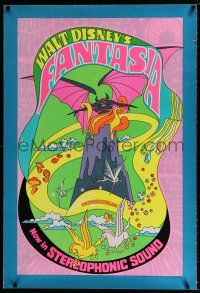 4d252 FANTASIA 1sh R70 Disney musical cartoon classic, wild psychedelic artwork!