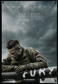 4d279 FURY teaser DS 1sh '14 great image of soldier Brad Pitt, war never ends quietly!