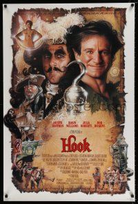 4d345 HOOK 1sh '91 art of pirate Dustin Hoffman & Robin Williams by Drew Struzan!