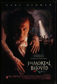 4d368 IMMORTAL BELOVED 1sh '94 image of Gary Oldman as Ludwig van Beethoven at piano!