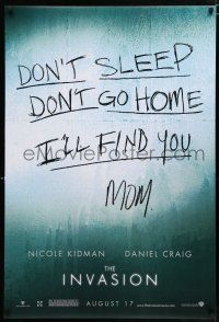 4d393 INVASION teaser DS 1sh '07 Nicole Kidman & Daniel Craig, don't sleep, don't go home!