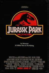 4d423 JURASSIC PARK advance 1sh '93 Steven Spielberg, Richard Attenborough re-creates dinosaurs!