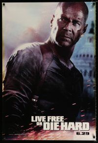 4d454 LIVE FREE OR DIE HARD style A teaser DS 1sh '07 Bruce Willis by the U.S. capitol building!