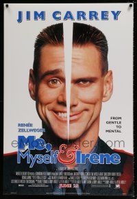 4d482 ME, MYSELF & IRENE style A advance DS 1sh '00 wacky portrait image of two-faced Jim Carrey!