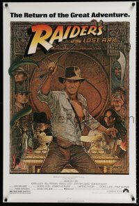 4d588 RAIDERS OF THE LOST ARK 1sh R80s great art of adventurer Harrison Ford by Richard Amsel!