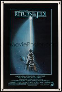 4d601 RETURN OF THE JEDI 1sh '83 George Lucas classic, great artwork of hands holding lightsaber!