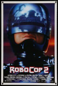 4d621 ROBOCOP 2 1sh '90 great close up of cyborg policeman Peter Weller, sci-fi sequel!