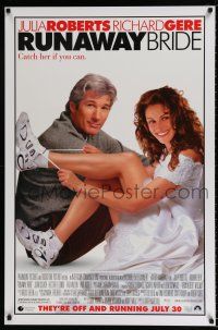4d628 RUNAWAY BRIDE advance DS 1sh '99 great image of Richard Gere sitting with sexy Julia Roberts!