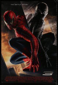 4d693 SPIDER-MAN 3 textured 1sh '07 Sam Raimi, Tobey Maguire in red & black costumes!