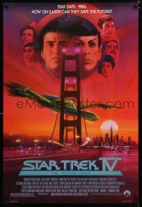 4d708 STAR TREK IV 1sh '86 art of Leonard Nimoy, Shatner & Klingon Bird-of-Prey by Bob Peak!