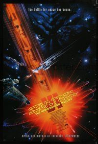 4d711 STAR TREK VI advance 1sh '91 William Shatner, Leonard Nimoy, art by John Alvin!
