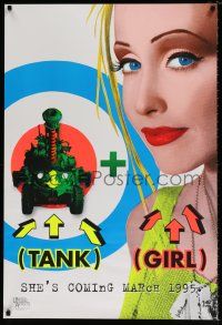 4d736 TANK GIRL teaser 1sh '95 wacky Lori Petty w/bullseye pop-art image!