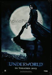 4d785 UNDERWORLD int'l teaser DS 1sh '03 great full-length image of Kate Bekinsale w/moon & gun!