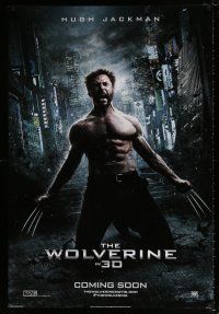 4d830 WOLVERINE style C int'l teaser DS 1sh '13 barechested Hugh Jackman kneeling w/ claws out!