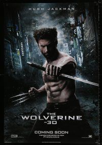 4d831 WOLVERINE style D int'l teaser DS 1sh '13 barechested Hugh Jackman w/ claws out & sword!