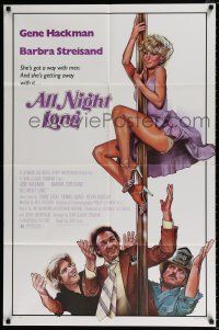 4f033 ALL NIGHT LONG 1sh '81 sexy Drew Struzan art of Barbra Streisand, Gene Hackman!