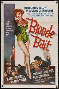 4f104 BLONDE BAIT 1sh R50s full-length sexy smoking bad girl Beverly Michaels is a silken trap!