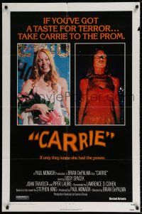 4f147 CARRIE 1sh '76 Stephen King, Sissy Spacek before and after her bloodbath at the prom!