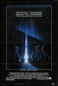 4f245 EXPLORERS 1sh '85 directed by Joe Dante, the adventure begins in your own back yard!