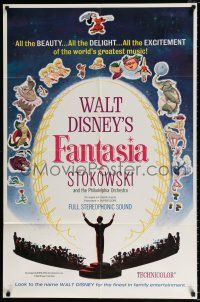 4f255 FANTASIA 1sh R63 great image of Mickey Mouse & others, Disney musical cartoon classic!