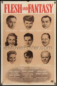 4f274 FLESH & FANTASY style D 1sh '43 portraits of Edward G. Robinson, Barbara Stanwyck & 7 others!