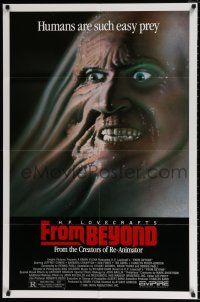 4f295 FROM BEYOND 1sh '86 H.P. Lovecraft, wild sci-fi horror image, humans are such easy prey!