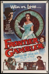 4f297 FRONTIER GAMBLER 1sh '56 great image of sexy Coleen Gray with gun by Big Six gambling reel!
