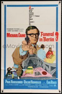 4f301 FUNERAL IN BERLIN 1sh '67 cool art of Michael Caine pointing gun, directed by Guy Hamilton!