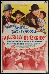 4f363 HILLBILLY BLITZKRIEG 1sh '42 Bud Duncan as Snuffy Smith in World War II, from comic strip!