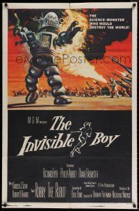 4f408 INVISIBLE BOY 1sh '57 Robby the Robot as the science-monster who would destroy the world!