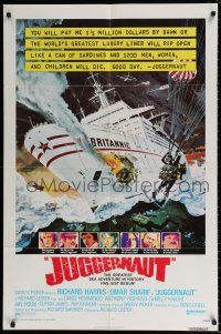 4f428 JUGGERNAUT 1sh '74 Richard Harris, art of ocean liner under attack by Bob McCall!