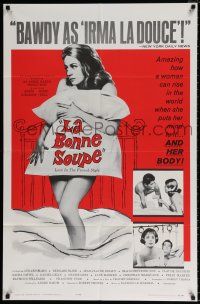 4f439 LA BONNE SOUPE 1sh '64 sexy naked Annie Girardot on bed covered only by pillows!