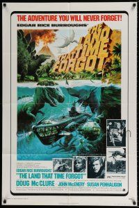 4f443 LAND THAT TIME FORGOT 1sh '75 Edgar Rice Burroughs, cool George Akimoto dinosaur art!