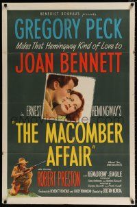 4f480 MACOMBER AFFAIR 1sh '47 Gregory Peck, Joan Bennett, Hemingway's story of bold violent love!