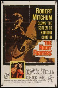 4f568 NIGHT FIGHTERS 1sh '60 Robert Mitchum runs wild with a red-hot machine gun in his hands!