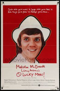 4f584 O LUCKY MAN 1sh '73 huge image of Malcolm McDowell, directed by Lindsay Anderson!